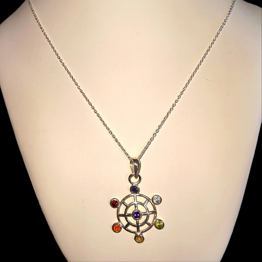 Seven Gemstone Meditation Chakra Pendant & Chain in Sterling Silver